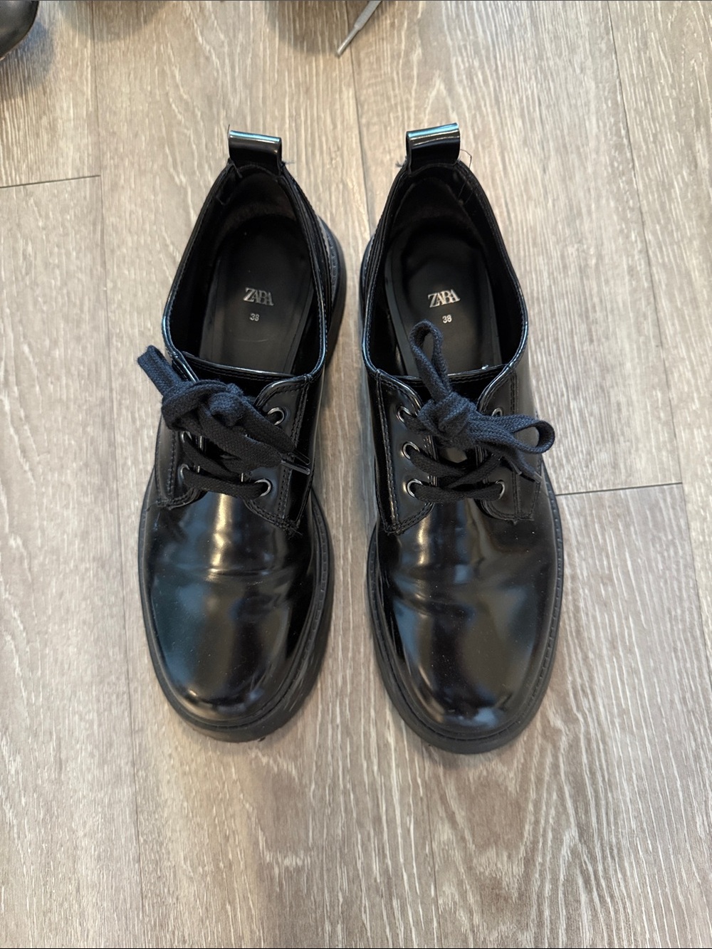 Zara Black Leather Lace-Up Derby Shoes